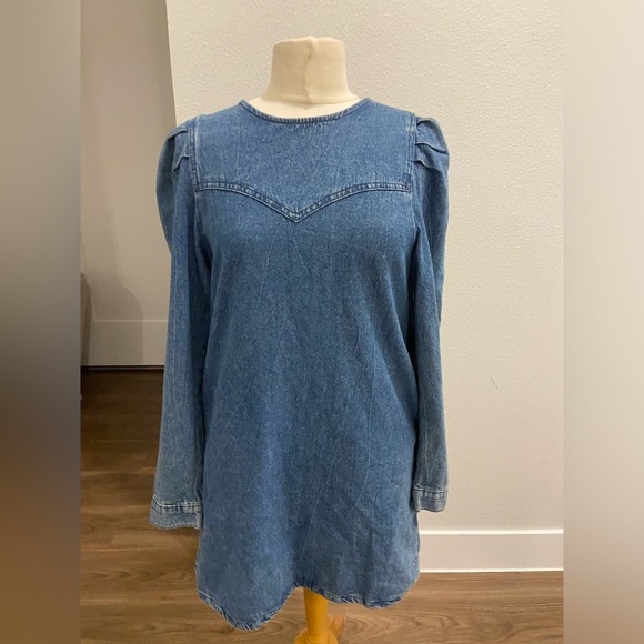 Free People Blue Denim Long Sleeve Dress Sz4 - Picture 5 of 7